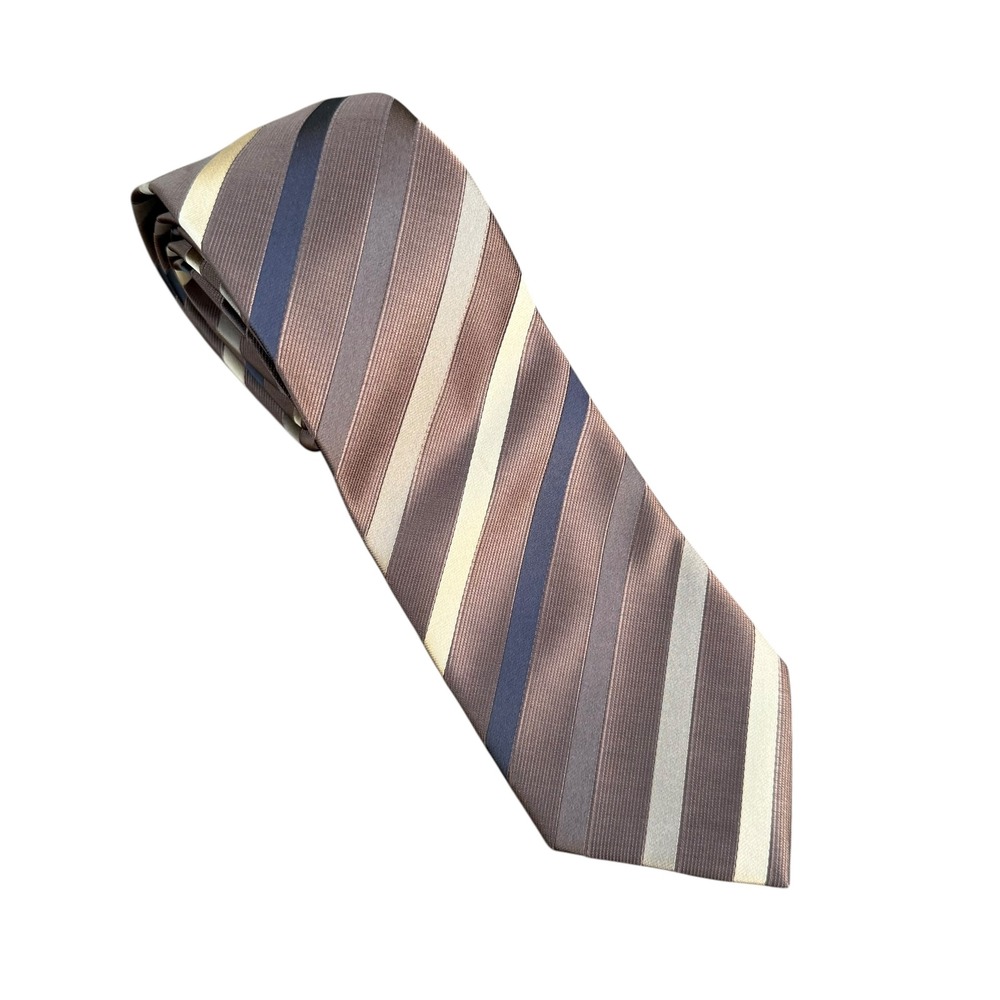 IMANI UOMO‎ Mens Tie Silk Touch Micro Fibre Striped Hand Made Brown